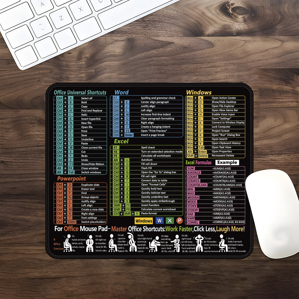 Teclas de acceso rápido de Excel en inglés, alfombrilla de ratón personalizada para oficina IP, computadora grande, cuaderno, alfombrilla especial pequeña para mesa
