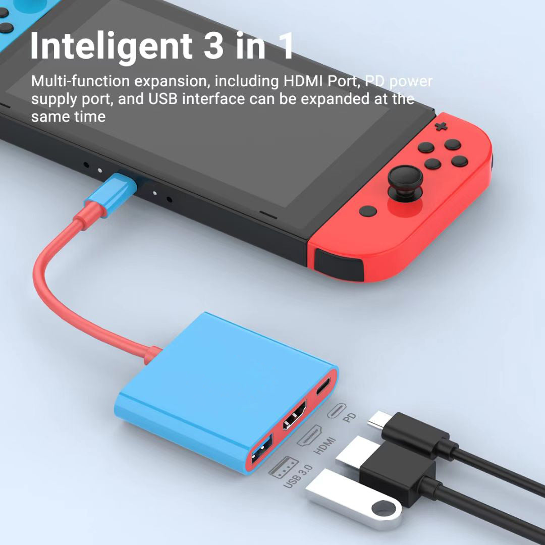 Estación de acoplamiento tipo Switch tres en uno Type-C para teléfono móvil, tableta, computadora y consola de juegos, convertidor USB, estación de acoplamiento 3 en 1