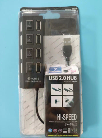 Estación de acoplamiento USB 2.0 con conmutador independiente, divisor y expansor hub 2.0 a 4 puertos
