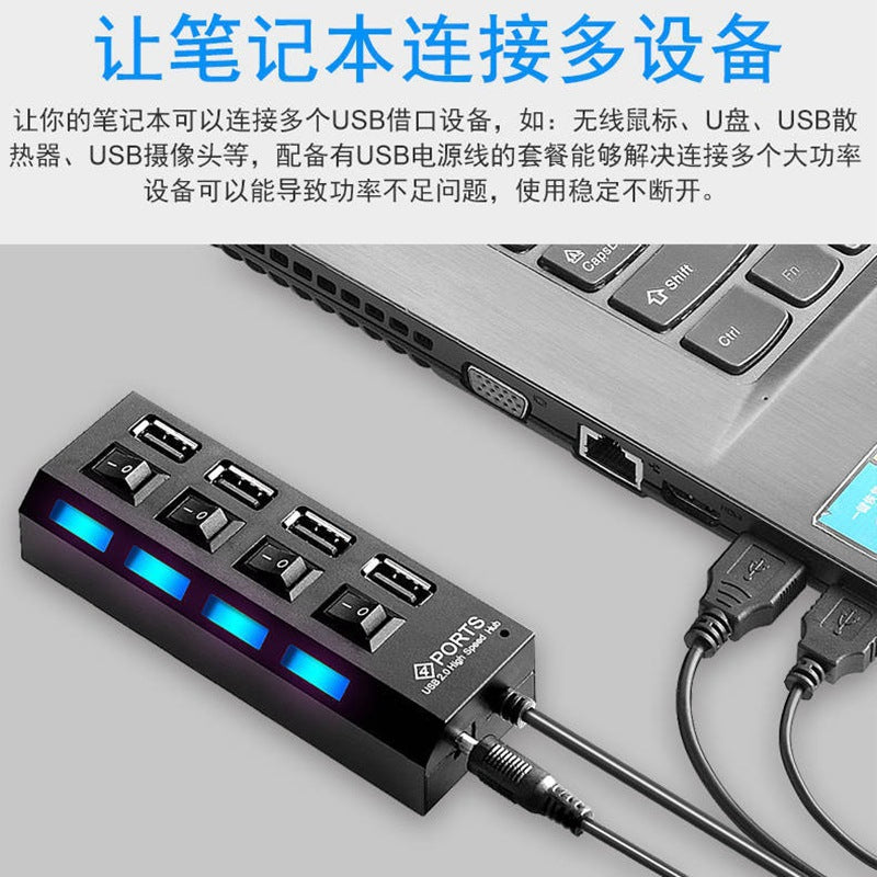 Estación de acoplamiento USB 2.0 con conmutador independiente, divisor y expansor hub 2.0 a 4 puertos