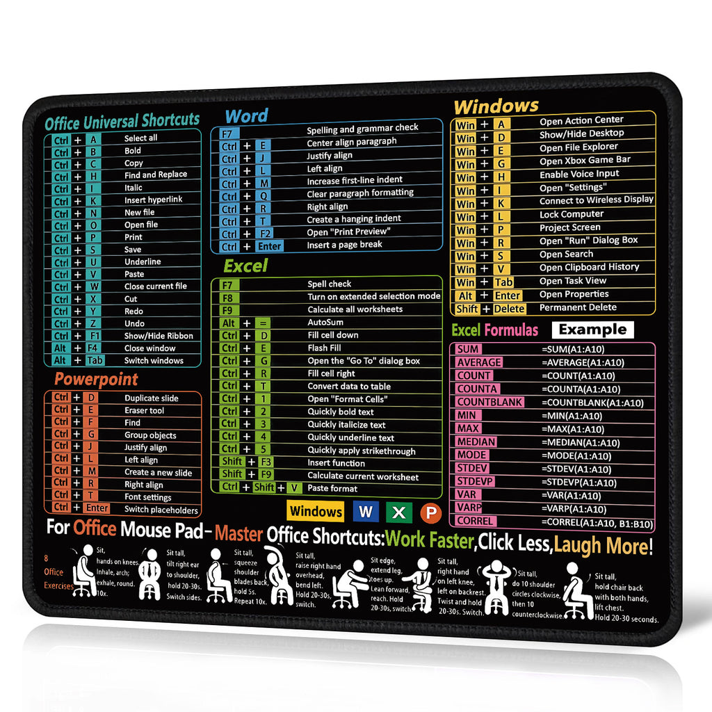 Teclas de acceso rápido de Excel en inglés, alfombrilla de ratón personalizada para oficina IP, computadora grande, cuaderno, alfombrilla especial pequeña para mesa
