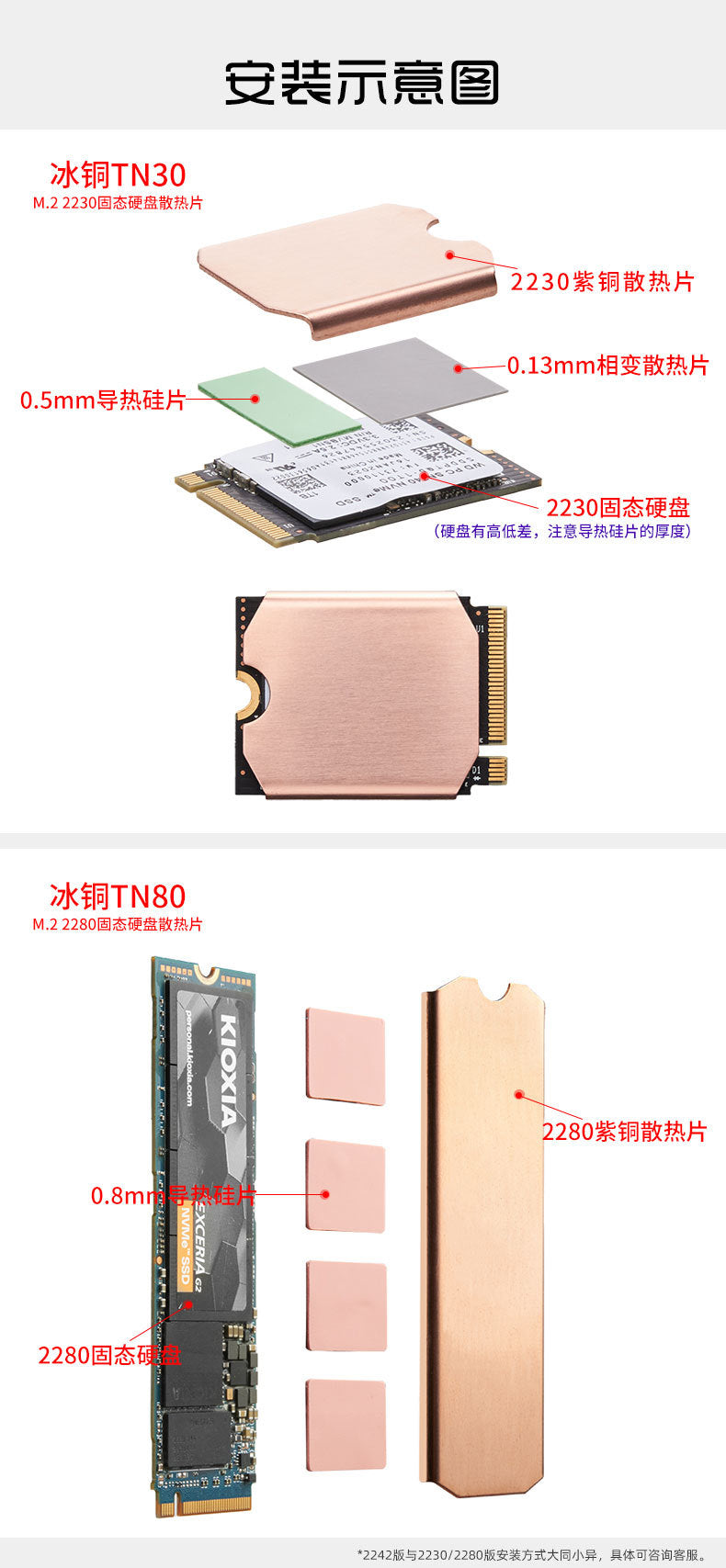 Disipador de calor para notebook Hanche 2242 M.2SSD, disipador de calor de cobre 2280 para unidad de estado sólido, disipador de calor 2230