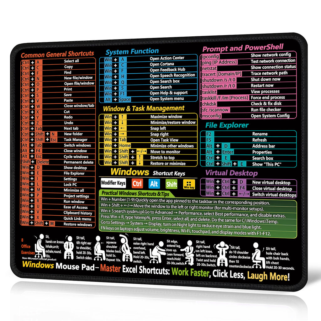 Teclas de acceso rápido de Excel en inglés, alfombrilla de ratón personalizada para oficina IP, computadora grande, cuaderno, alfombrilla especial pequeña para mesa