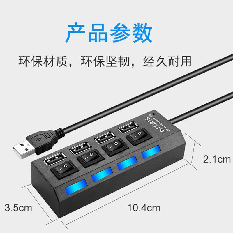 Estación de acoplamiento USB 2.0 con conmutador independiente, divisor y expansor hub 2.0 a 4 puertos