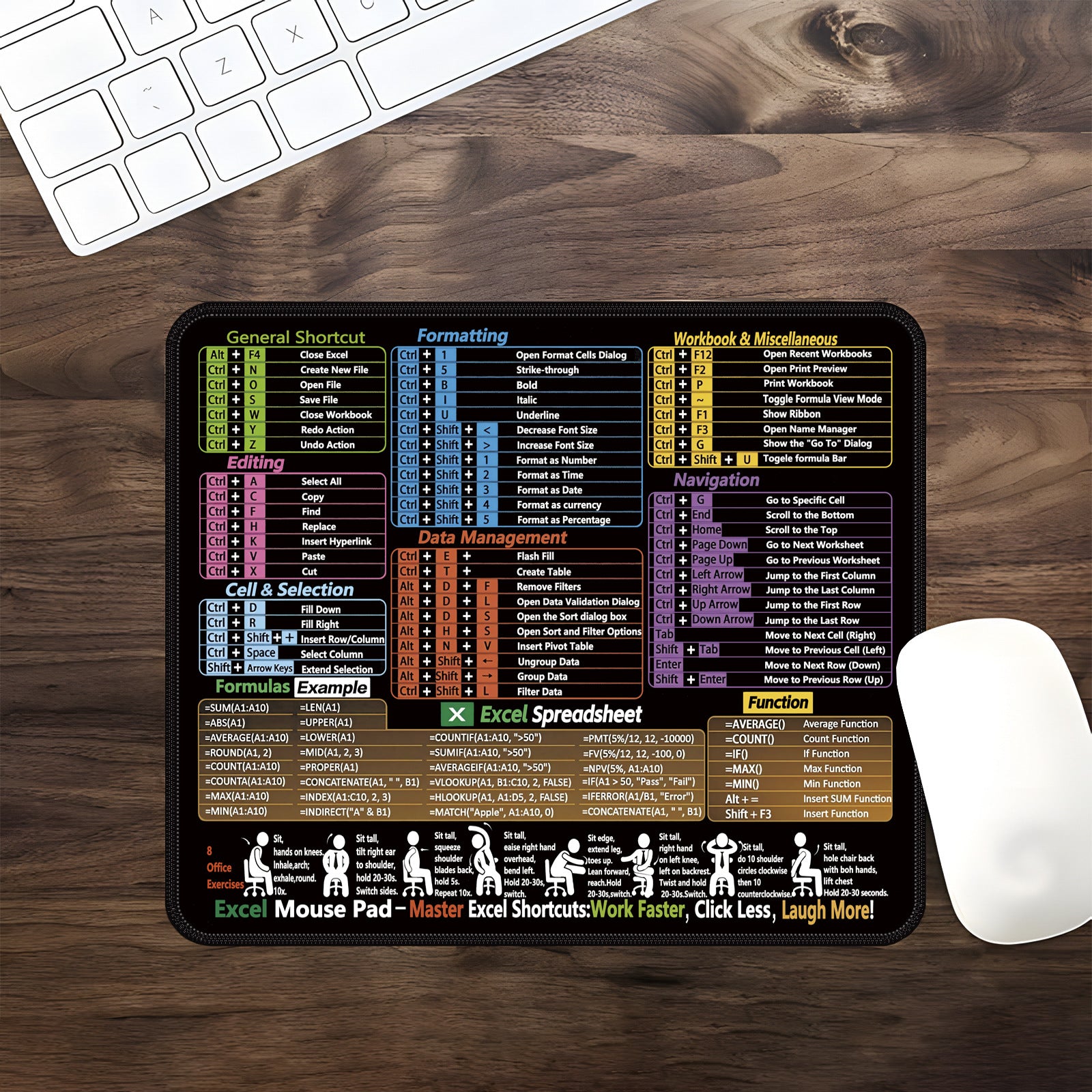 Teclas de acceso rápido de Excel en inglés, alfombrilla de ratón personalizada para oficina IP, computadora grande, cuaderno, alfombrilla especial pequeña para mesa