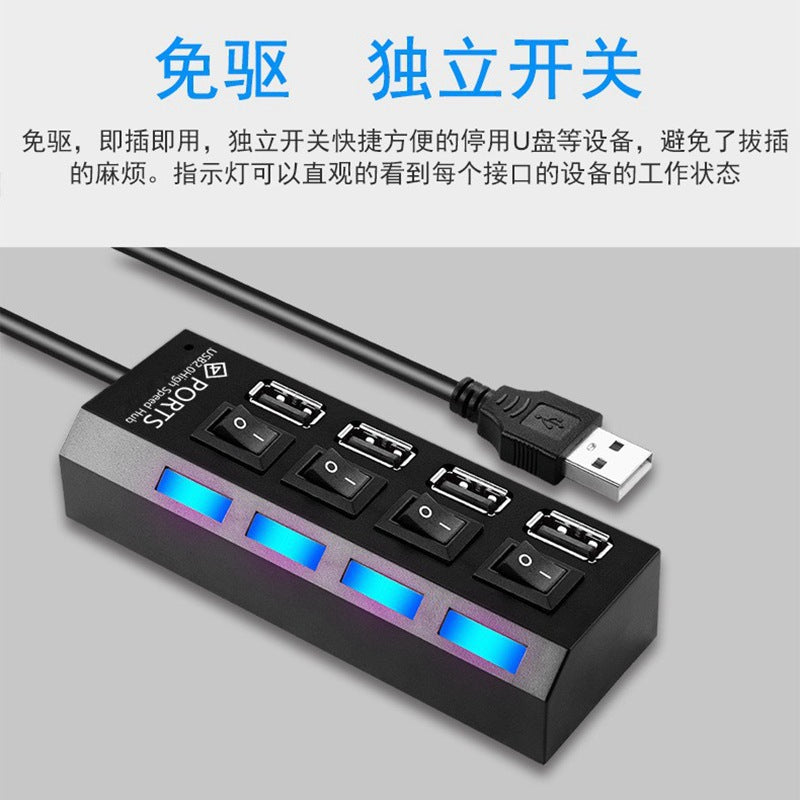 Estación de acoplamiento USB 2.0 con conmutador independiente, divisor y expansor hub 2.0 a 4 puertos
